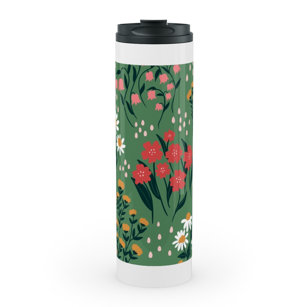 Flowerbed Stainless Mug, White,  , 20oz, Green