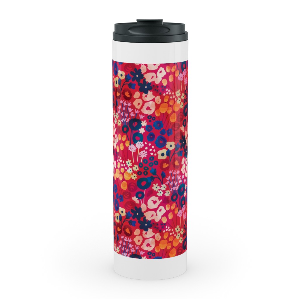 Modern Retro Floral - Multi Stainless Mug, White, , 20oz, Multicolor