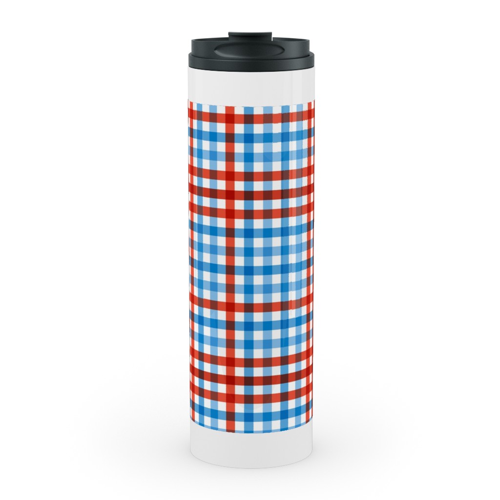 Americana Gingham - Multi Stainless Mug, White, , 20oz, Blue, True Blue