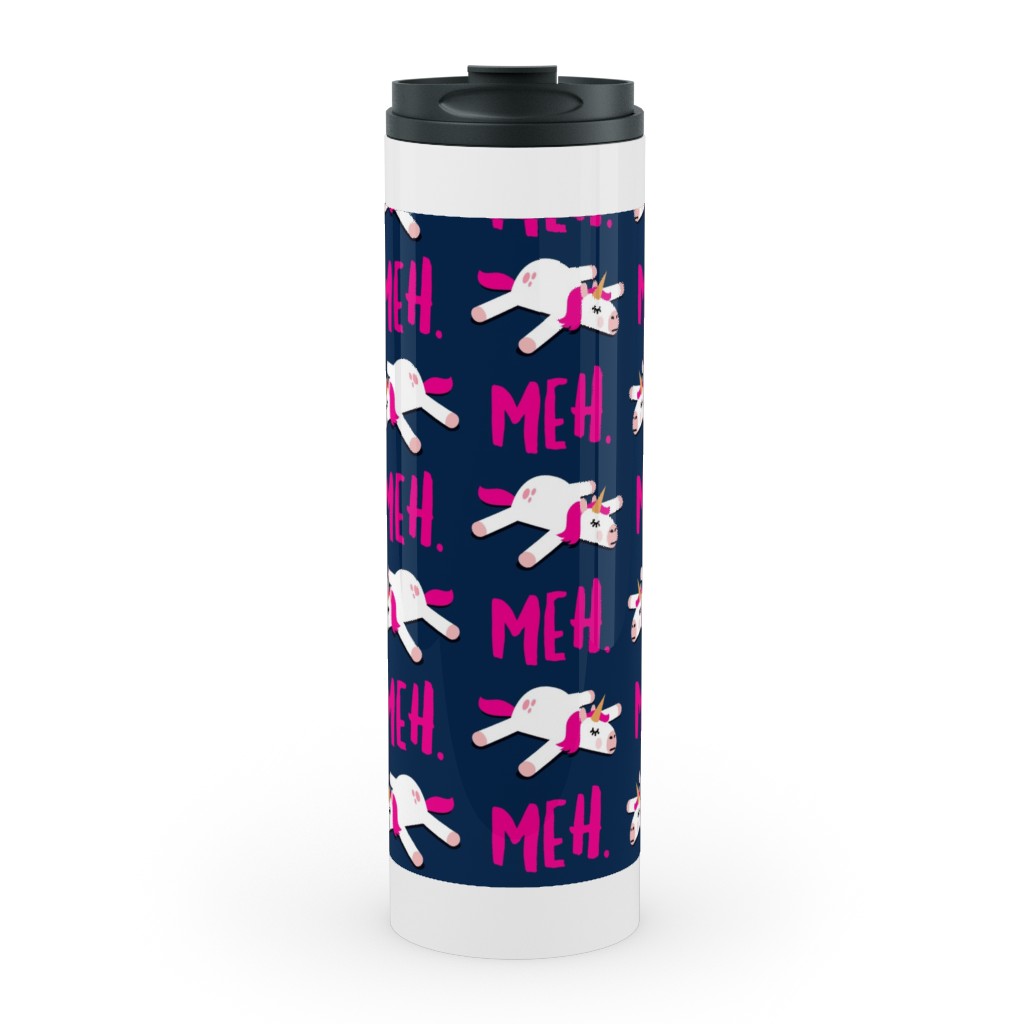 Meh - Splooting Unicorns - Pink on Navy Stainless Mug, White, , 20oz, Pink, Bright Pink