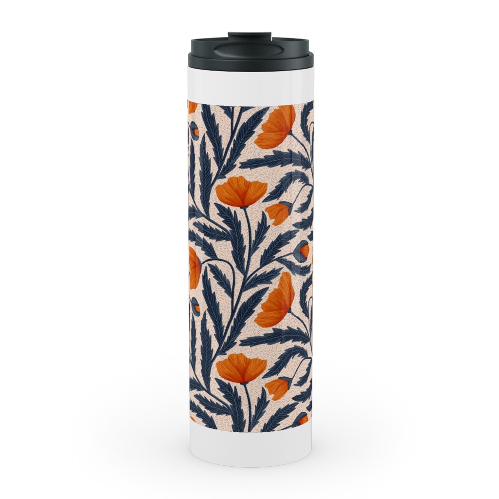 Poppy Flower - Blue and Orange Stainless Mug, White, , 20oz, Blue, True Blue