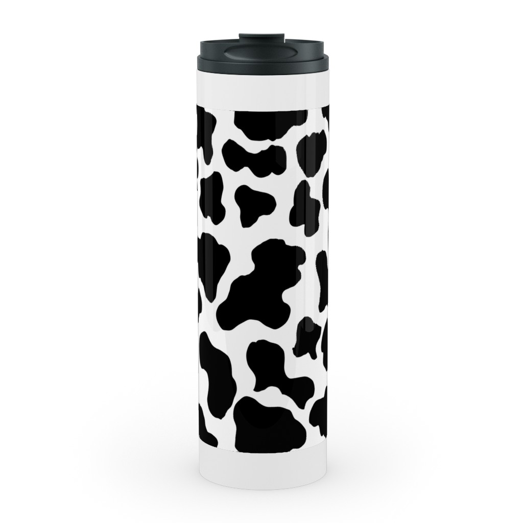 cow print black and white stainless mug