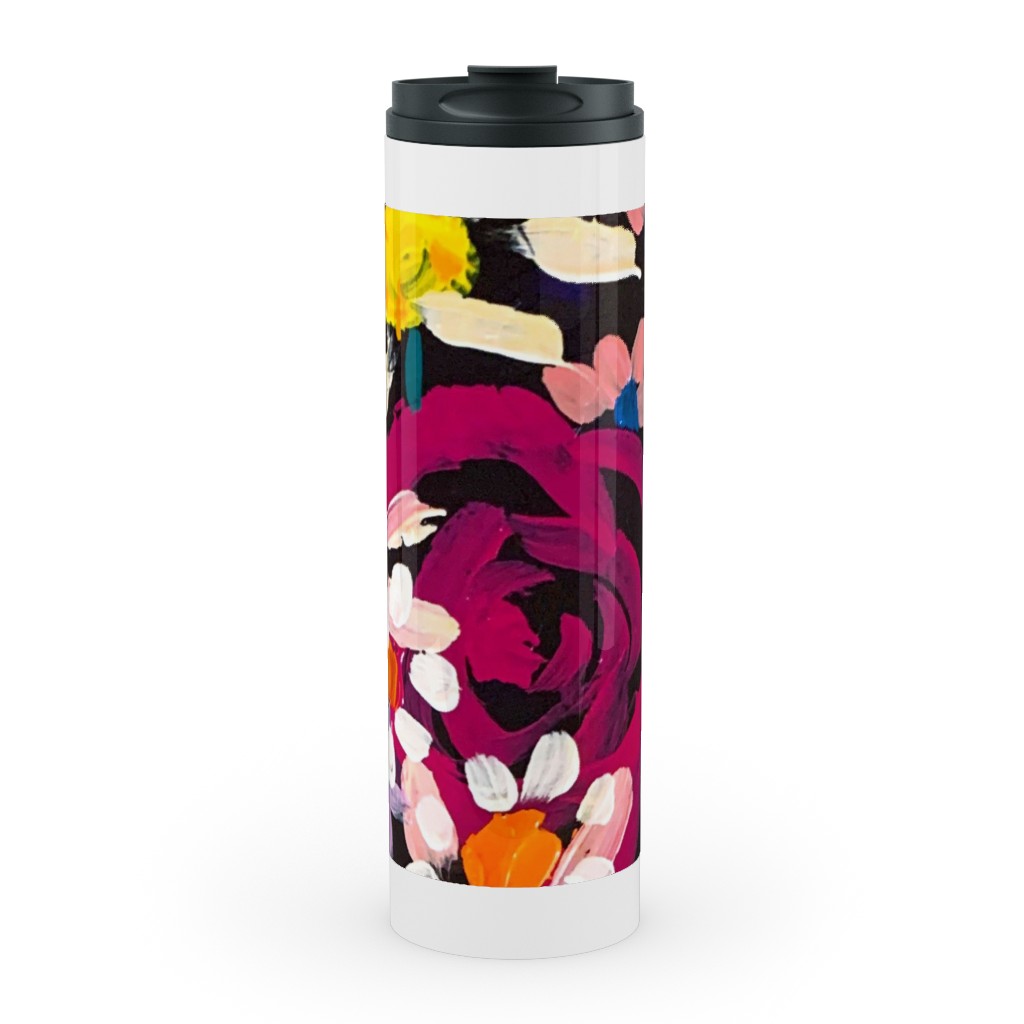 Summer Soiree Floral - Black Stainless Mug, White,  , 20oz, Multicolor