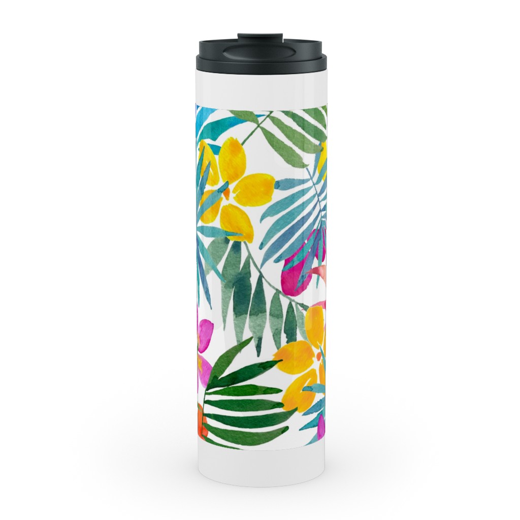 Watercolor Tropical Vibes - Multi Stainless Mug, White, , 20oz, Multicolor