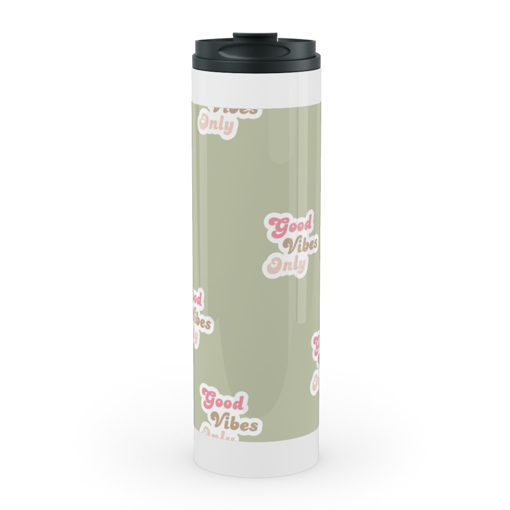 Seventies Retro Good Vibes Only Stainless Mug, White,  , 20oz, Green