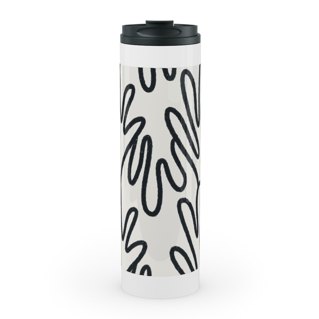 Wavy Lines - Black on White Stainless Mug, White,  , 20oz, White