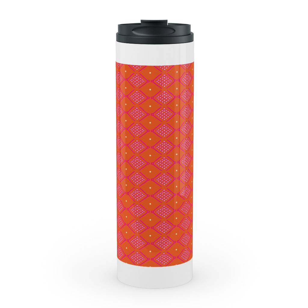 Tribal Geometric - Orange Stainless Mug, White,  , 20oz, Orange