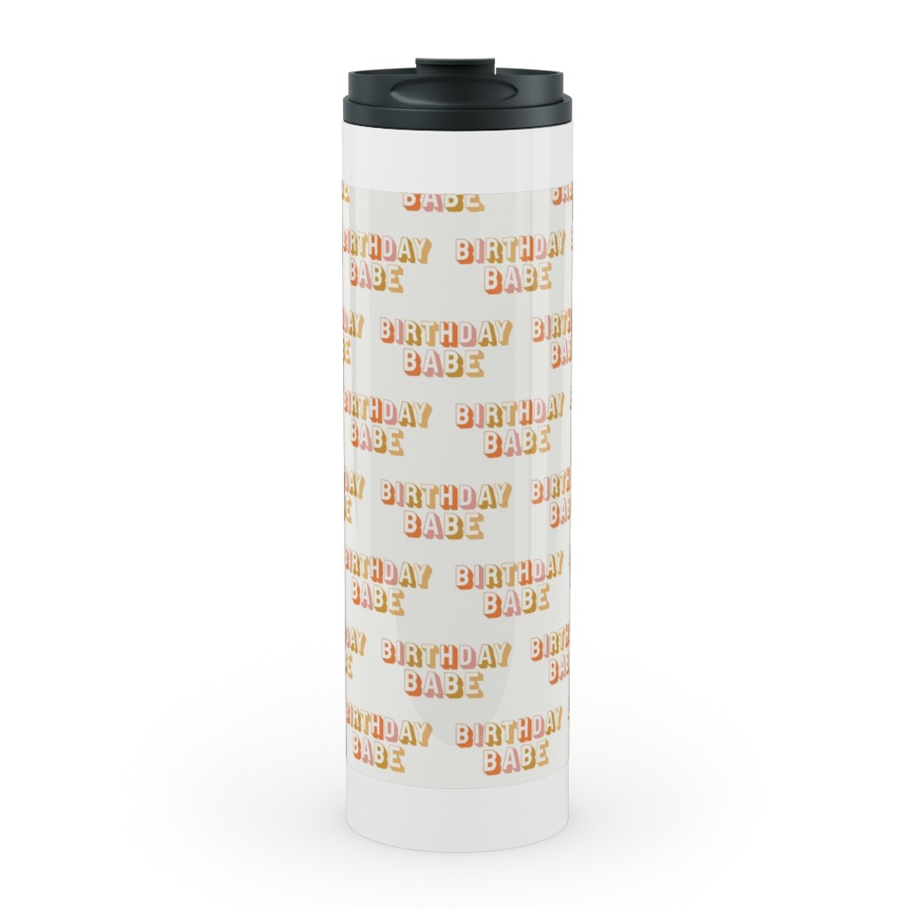 Birthday Babe - Cute Retro Letters - Neutral Stainless Mug, White, , 20oz, Yellow, Classic Yellow