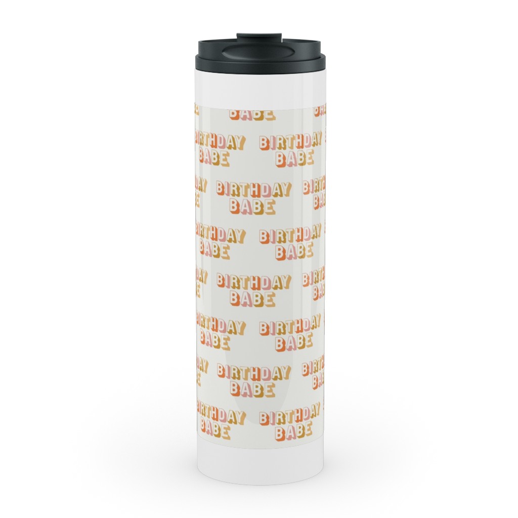 Birthday Babe - Cute Retro Letters - Neutral Stainless Mug, White,  , 20oz, Yellow