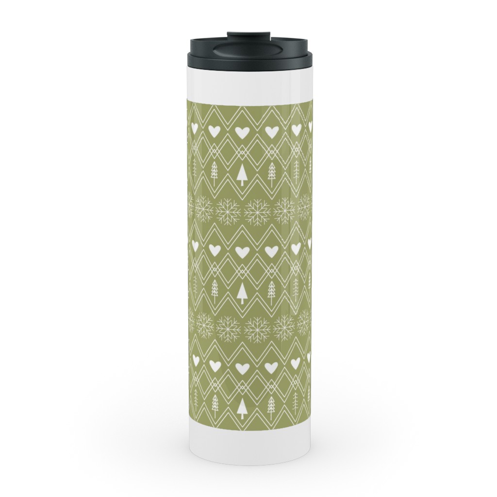 Fair Isle - Green Stainless Mug, White, , 20oz, Green, Classic Green