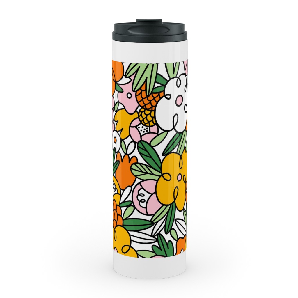 Crazy Wild Floral Pattern - Multi Stainless Mug, White, , 20oz, Multicolor