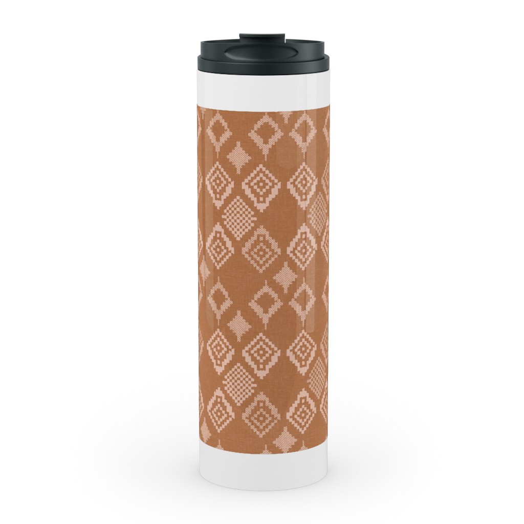 Boho Fair Isle - Rust Stainless Mug, White, , 20oz, Orange, Orange