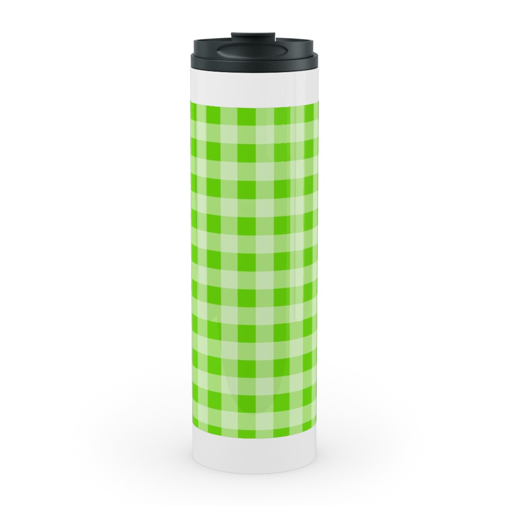 Gingham Checker - Green Stainless Mug, White, , 20oz, Green, Classic Green
