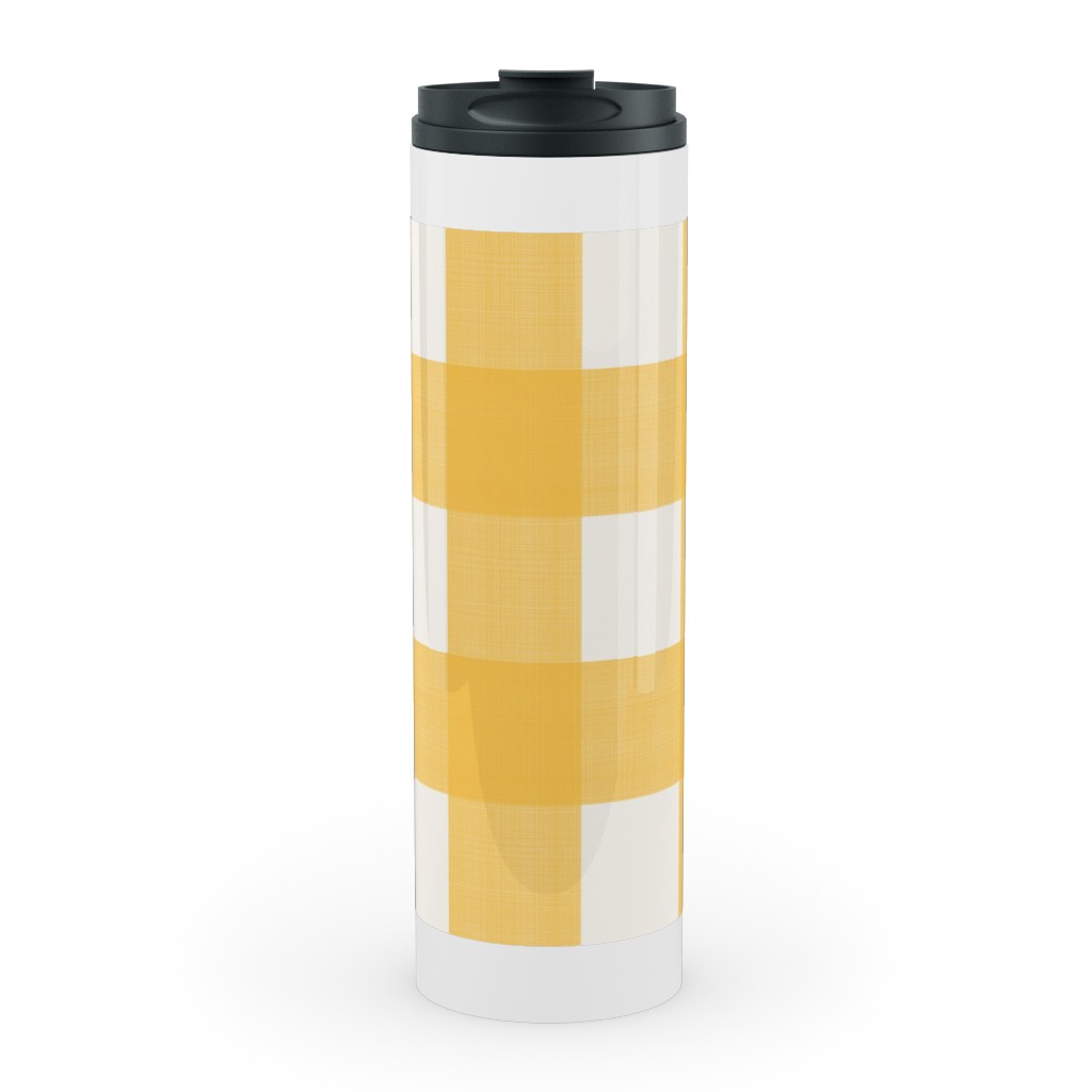 Cross Hatch Plaid Stainless Mug, White, , 20oz, Orange, Mango