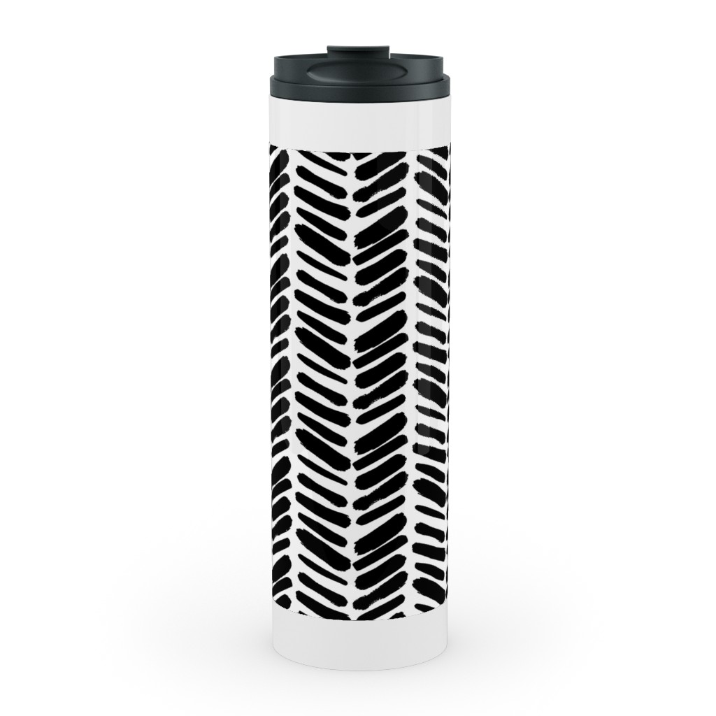 Brushstroke Chevrons Stainless Mug, White, , 20oz, Black, Black
