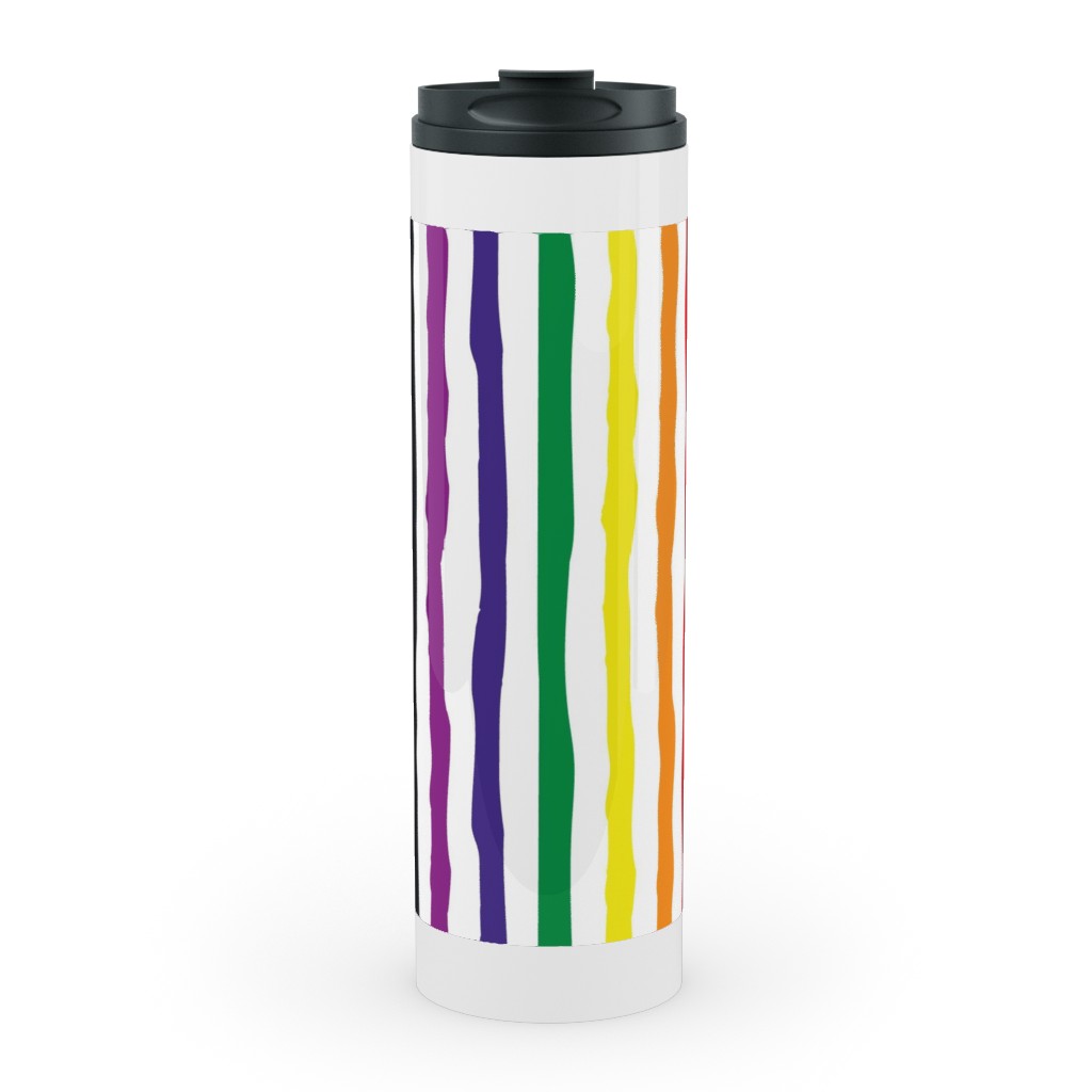 Wonky Stripes on White Stainless Mug, White,  , 20oz, Multicolor