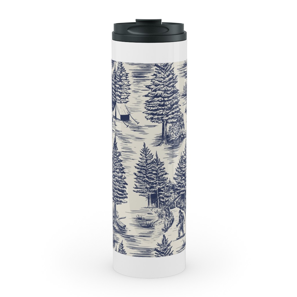 Bigfoot / Sasquatch Toile De Jouy - Blue Stainless Mug, White,  , 20oz, Blue