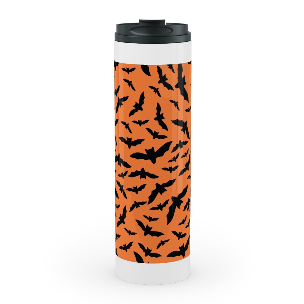 Halloween Black Bats Stainless Mug, White,  , 20oz, Orange
