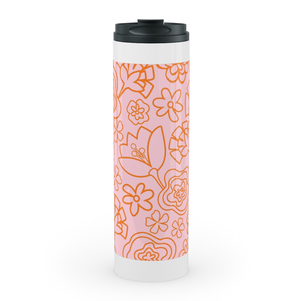 Flower Confetti - Pink Stainless Mug, White, , 20oz, Pink, Bright Pink