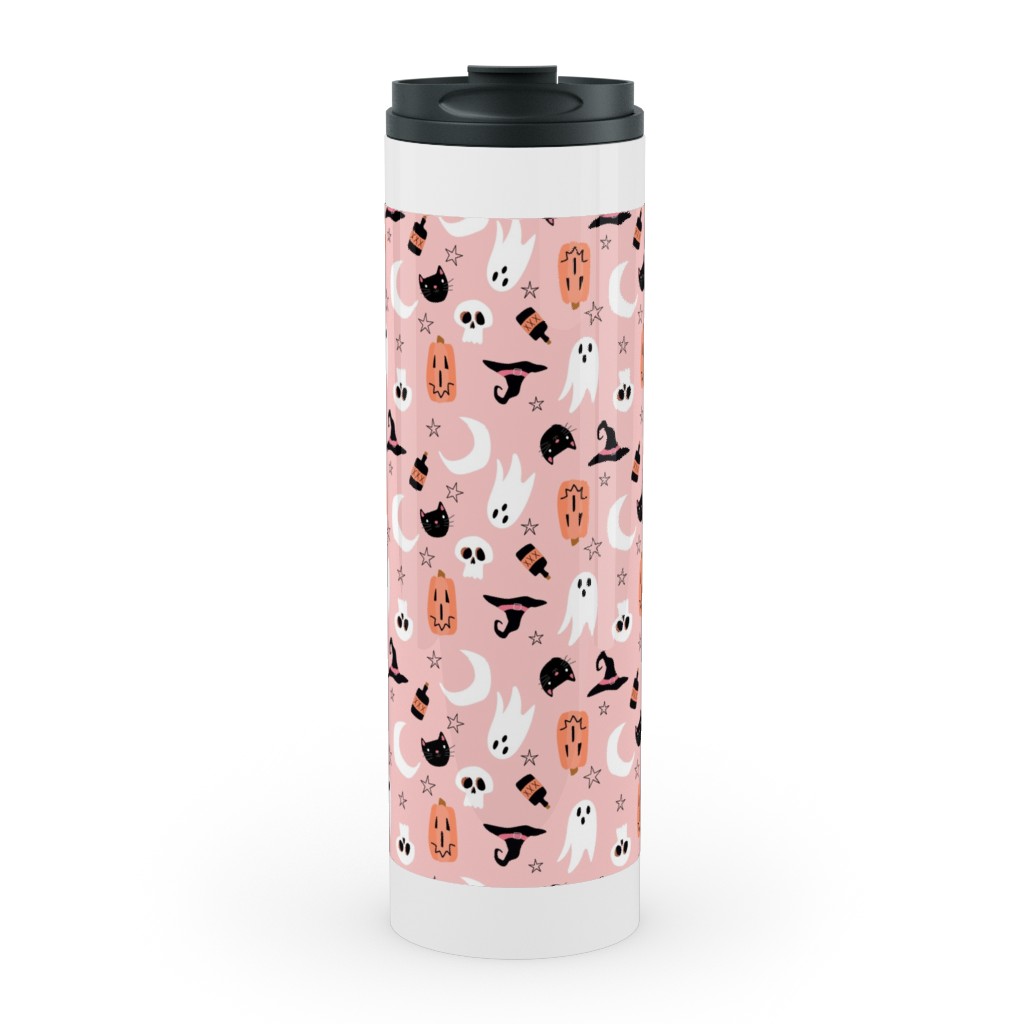 Sweet Halloween - Pumpkin, Witch, Ghost, & Cat - Pink Stainless Mug, White,  , 20oz, Pink