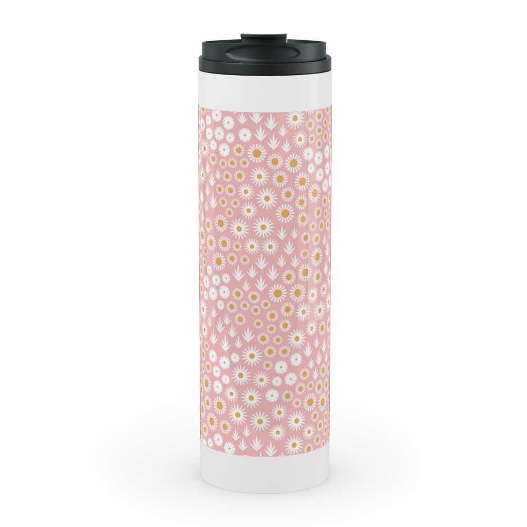 Ditsy Flowers - Pink Stainless Mug, White, , 20oz, Pink, Bright Pink