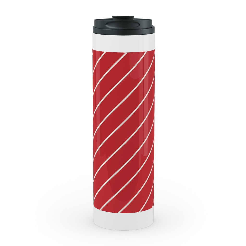Diagonal Stripes on Christmas Red Stainless Mug, White, , 20oz, Red, Red