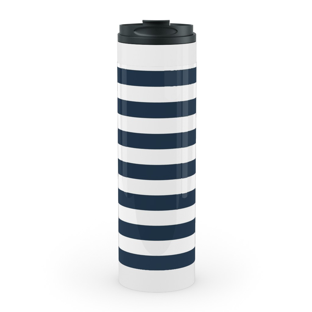 Simple Horizontal Stripe Stainless Mug, White,  , 20oz, Blue