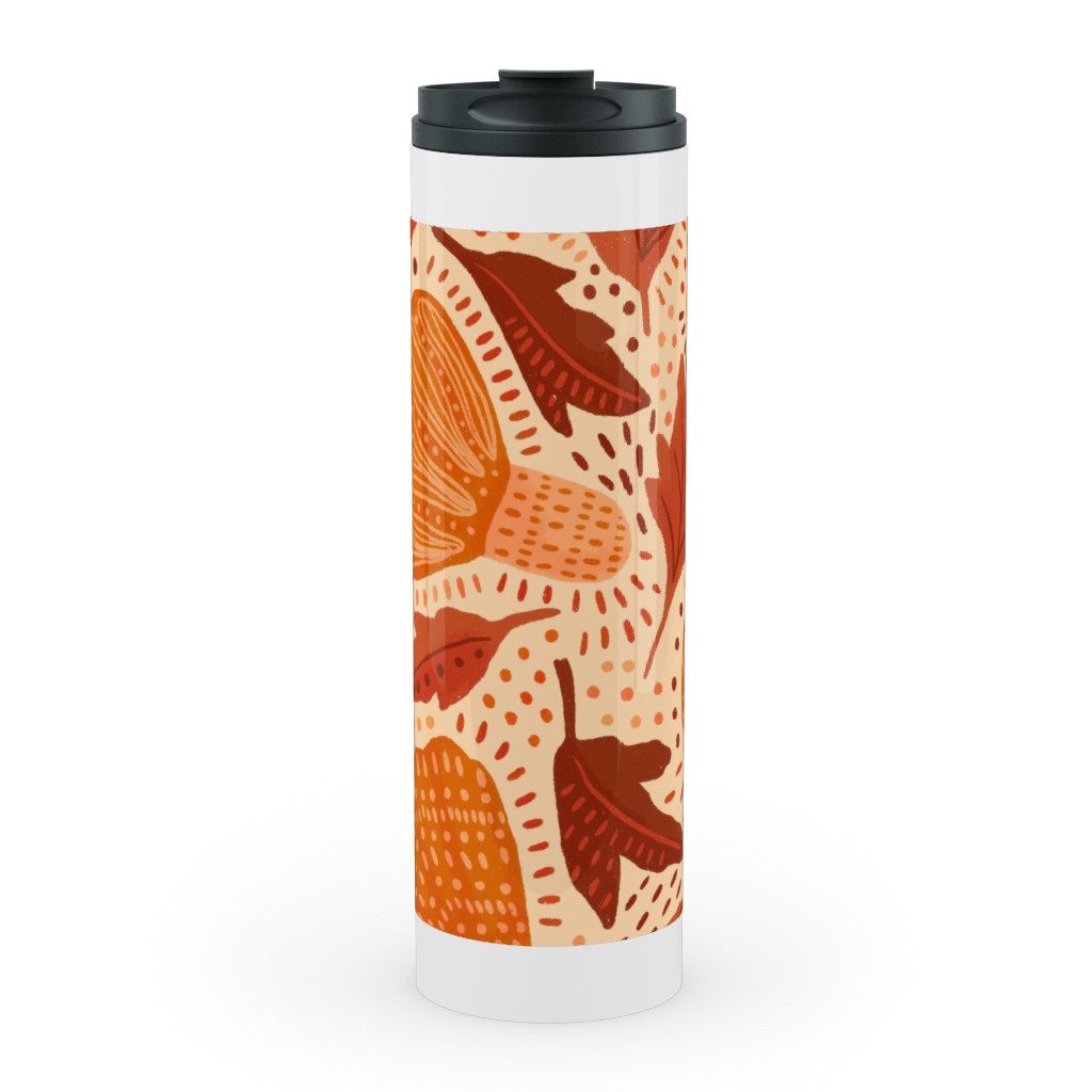 Autumn Mushrooms and Fallen Leaves Stainless Mug, White, , 20oz, Orange, Orange