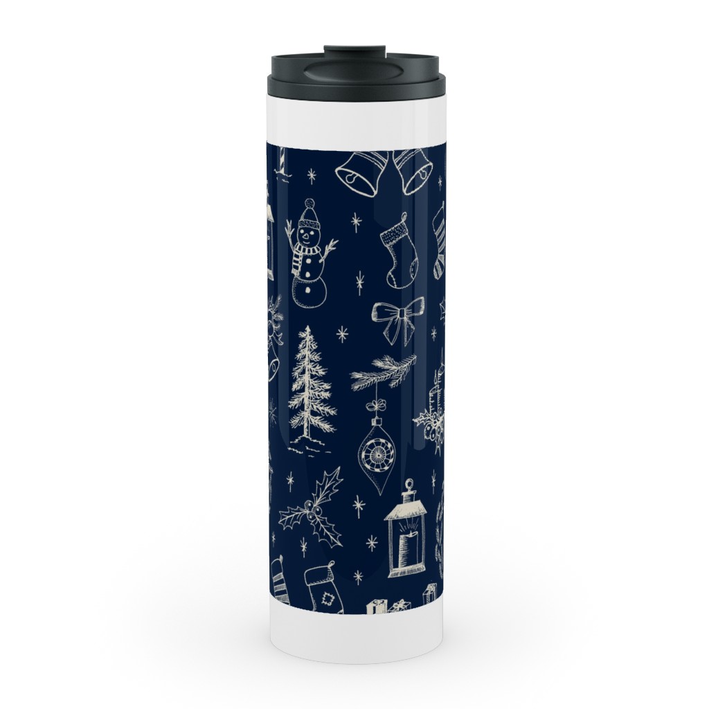 Christmas Toile - Starry Night Stainless Mug, White, , 20oz, Blue, True Blue