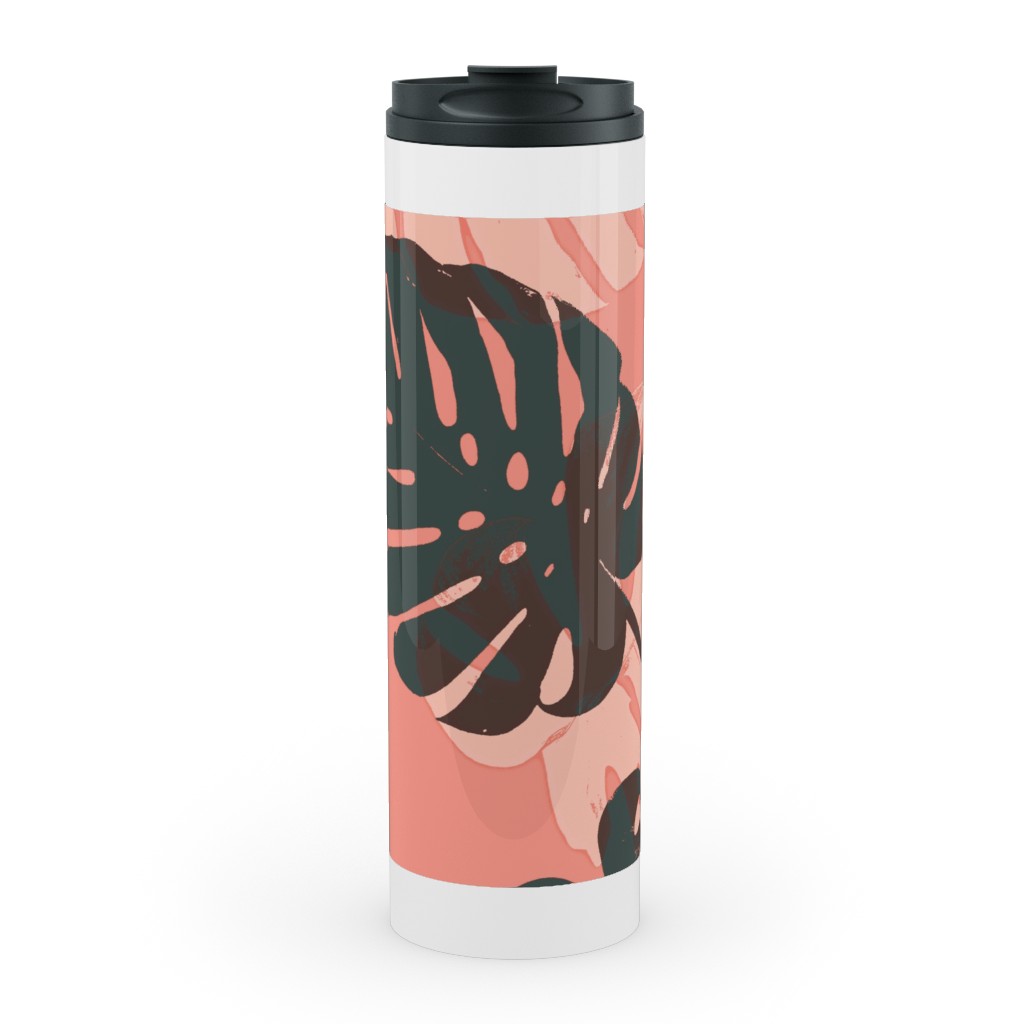 Monstera Leaves - Calypso Stainless Mug, White,  , 20oz, Pink