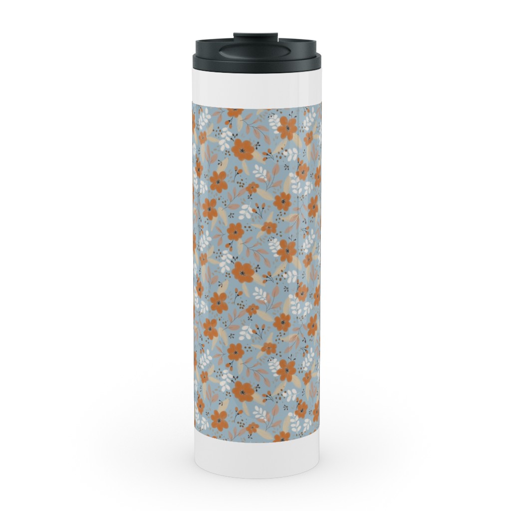 Fall Floral Stainless Mug, White,  , 20oz, Blue
