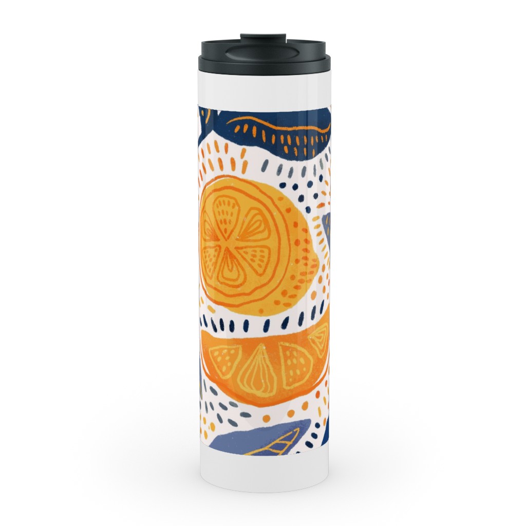 Give Me Those Lemons - Blue and Yellow Stainless Mug, White,  , 20oz, Yellow