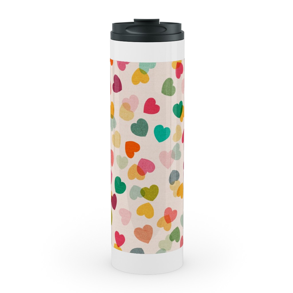 Heart Confetti - Pink Multi Stainless Mug, White,  , 20oz, Multicolor