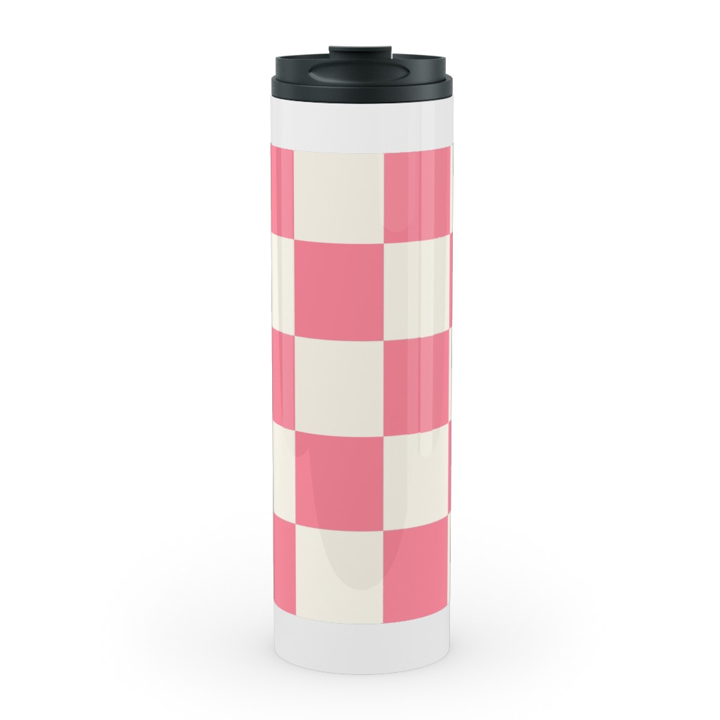 Checkered Pattern - Pink Stainless Mug, White,  , 20oz, Pink