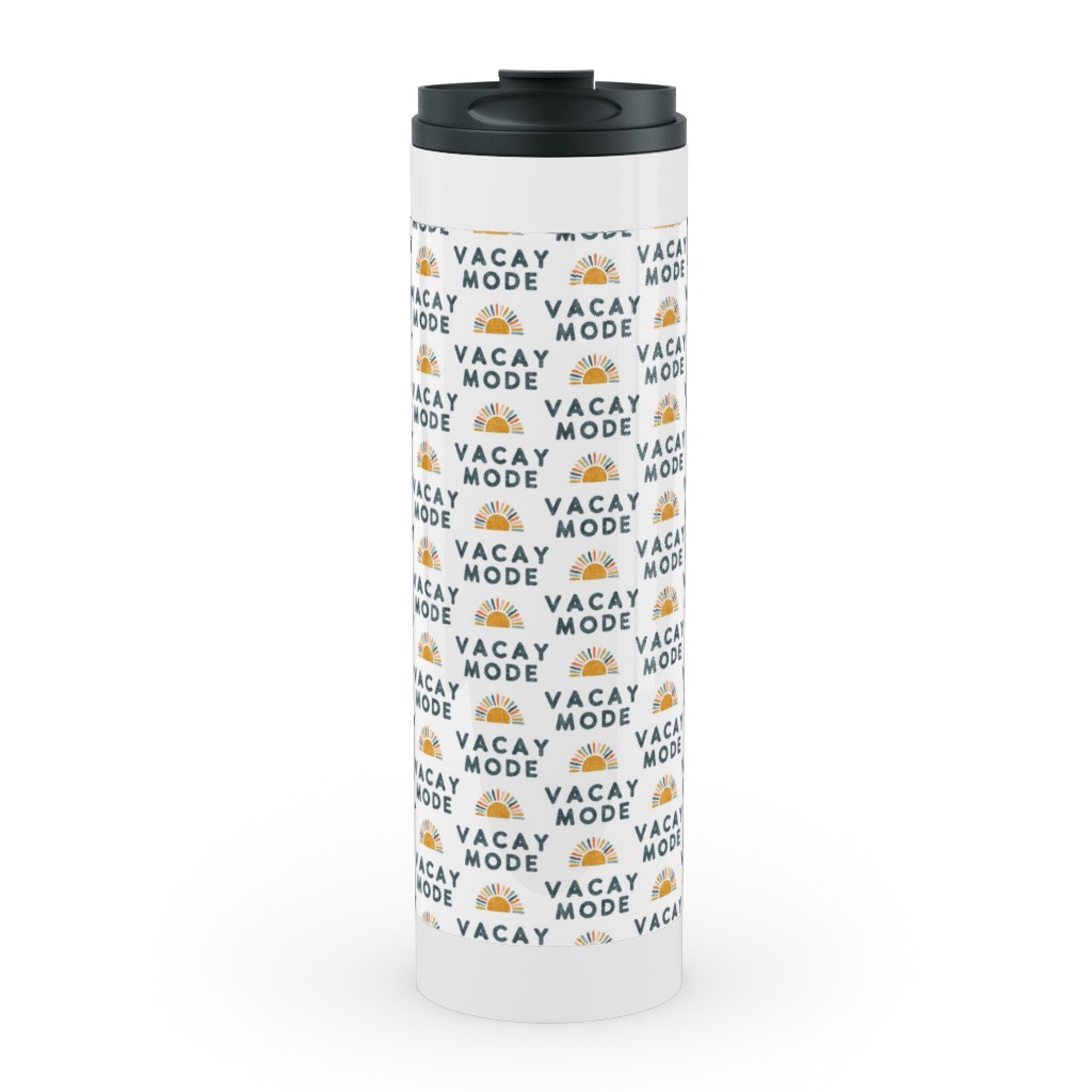Vacay Mode and Sunshine Stainless Mug, White, , 20oz, Yellow, Silver Lining