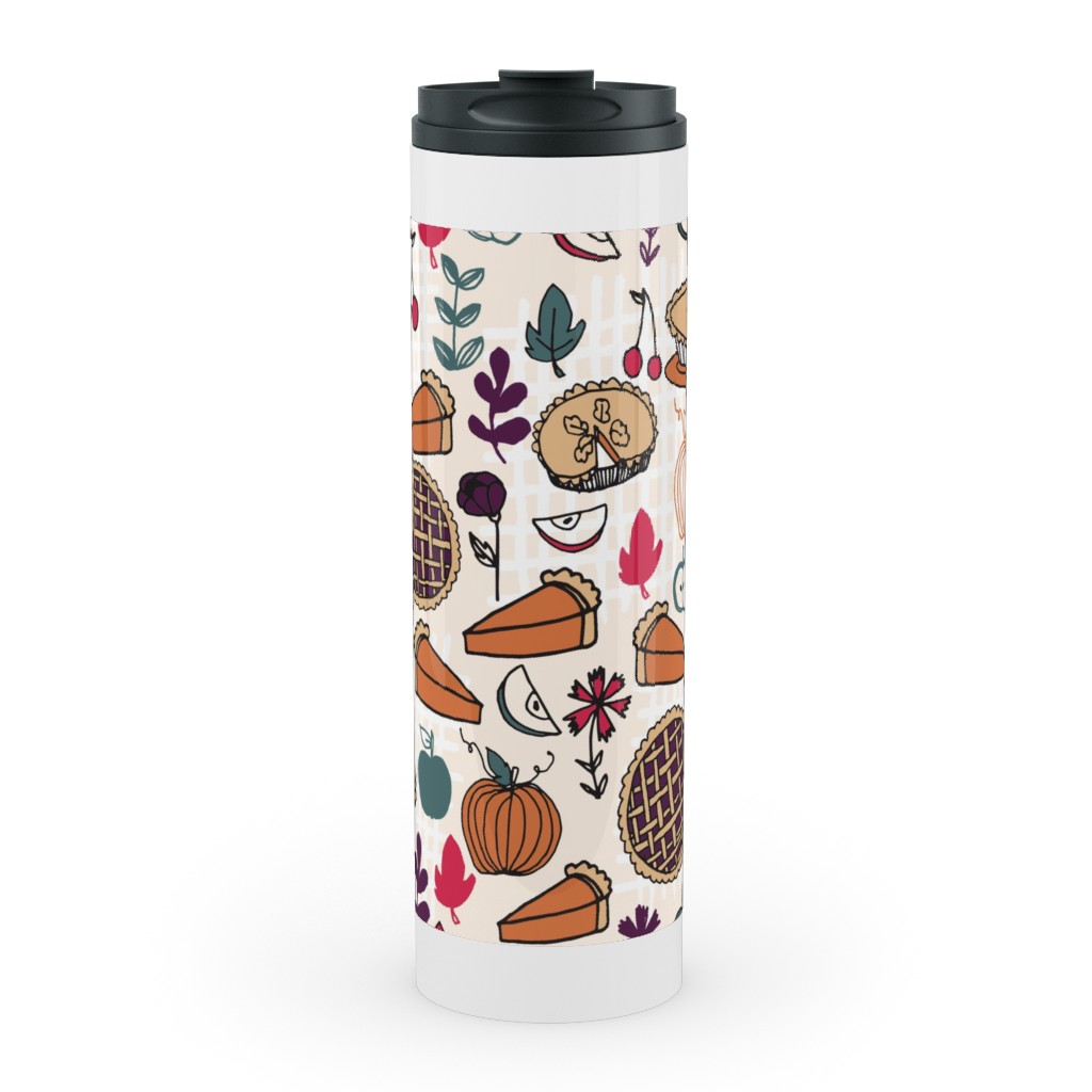 Thanksgiving Apple and Pumpkin Pies Stainless Mug, White,  , 20oz, Multicolor