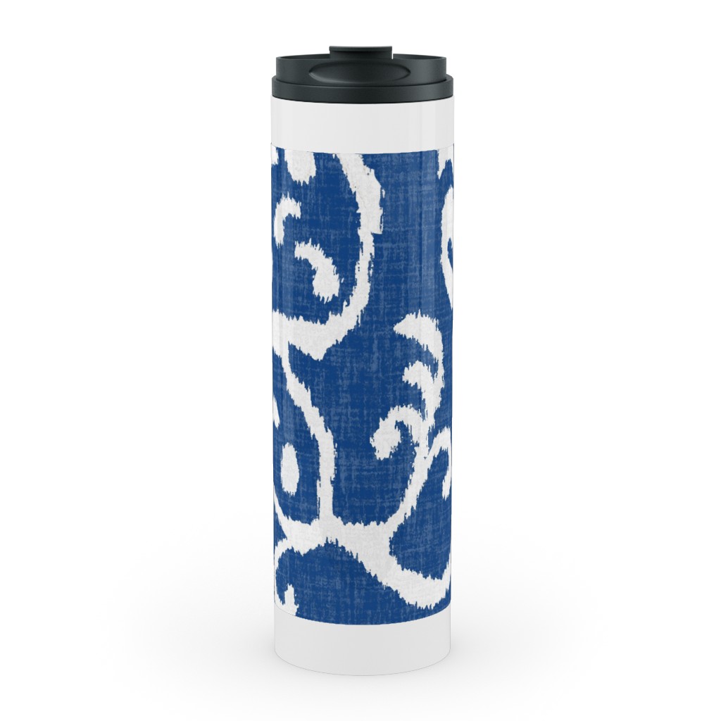 Lucette Ikat - Navy Stainless Mug, White, , 20oz, Blue, True Blue