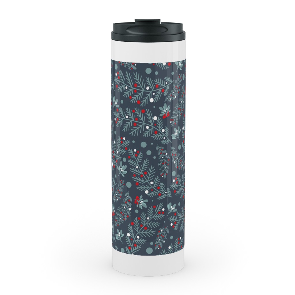 Nutcracker Pines on Blue Stainless Mug, White, , 20oz, Blue, True Blue