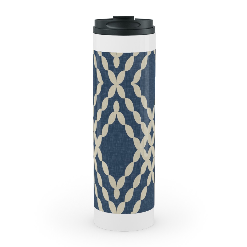 Kensington Lattice - Indigo Stainless Mug, White, , 20oz, Blue, True Blue