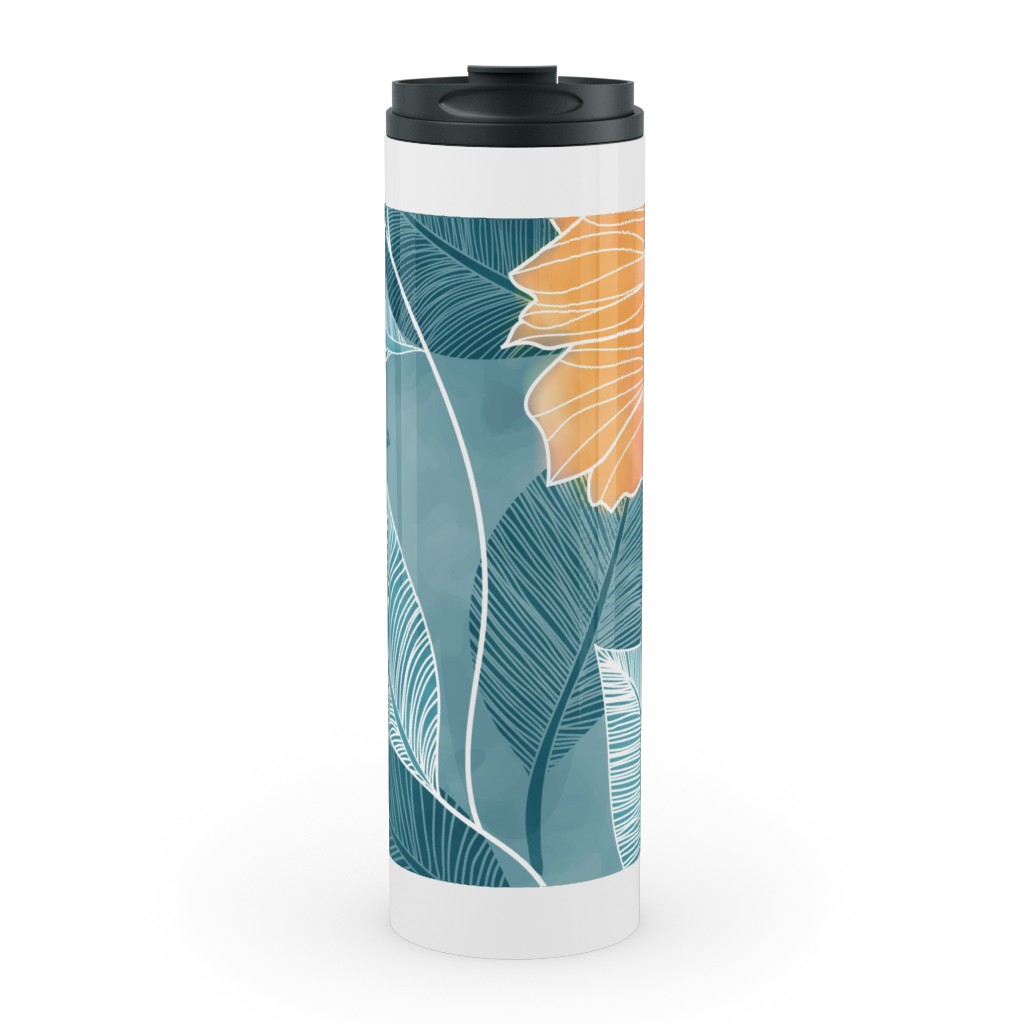 Rose of Sharon - Pink & Blue Stainless Mug, White,  , 20oz, Blue
