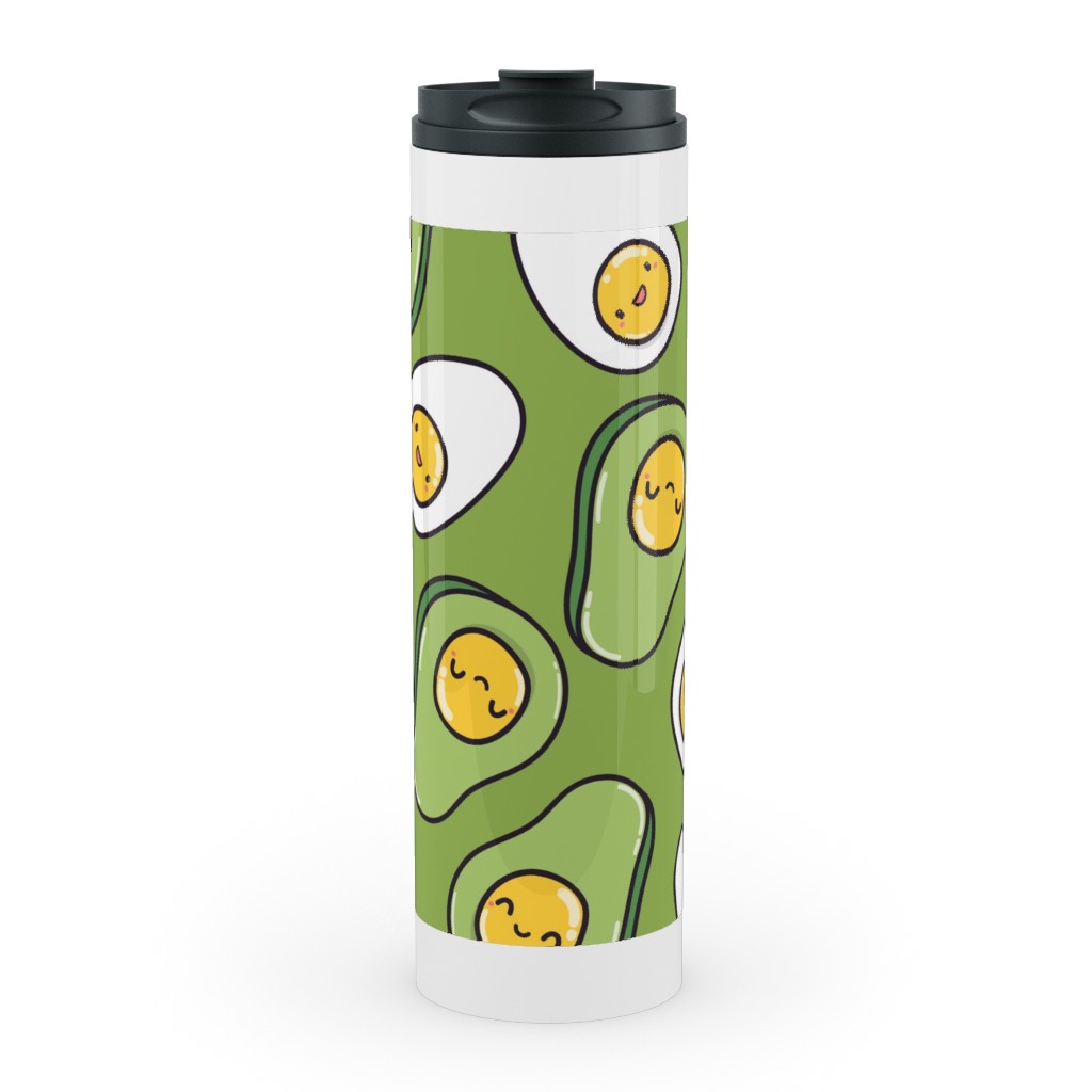 Cute Egg and Avocado - Green Stainless Mug, White,  , 20oz, Green