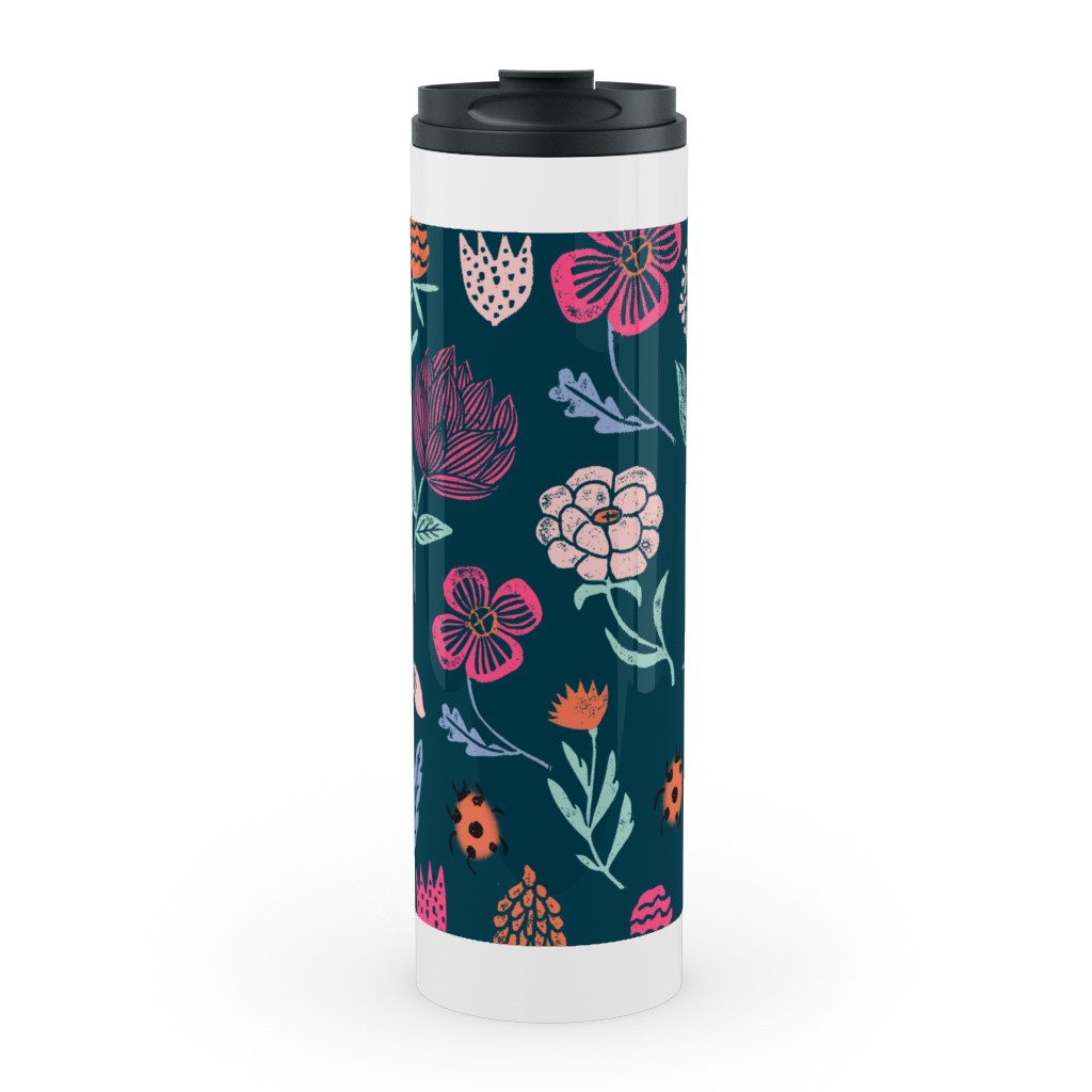 Spring Botanicals Linocut - Multi Stainless Mug, White, , 20oz, Multicolor