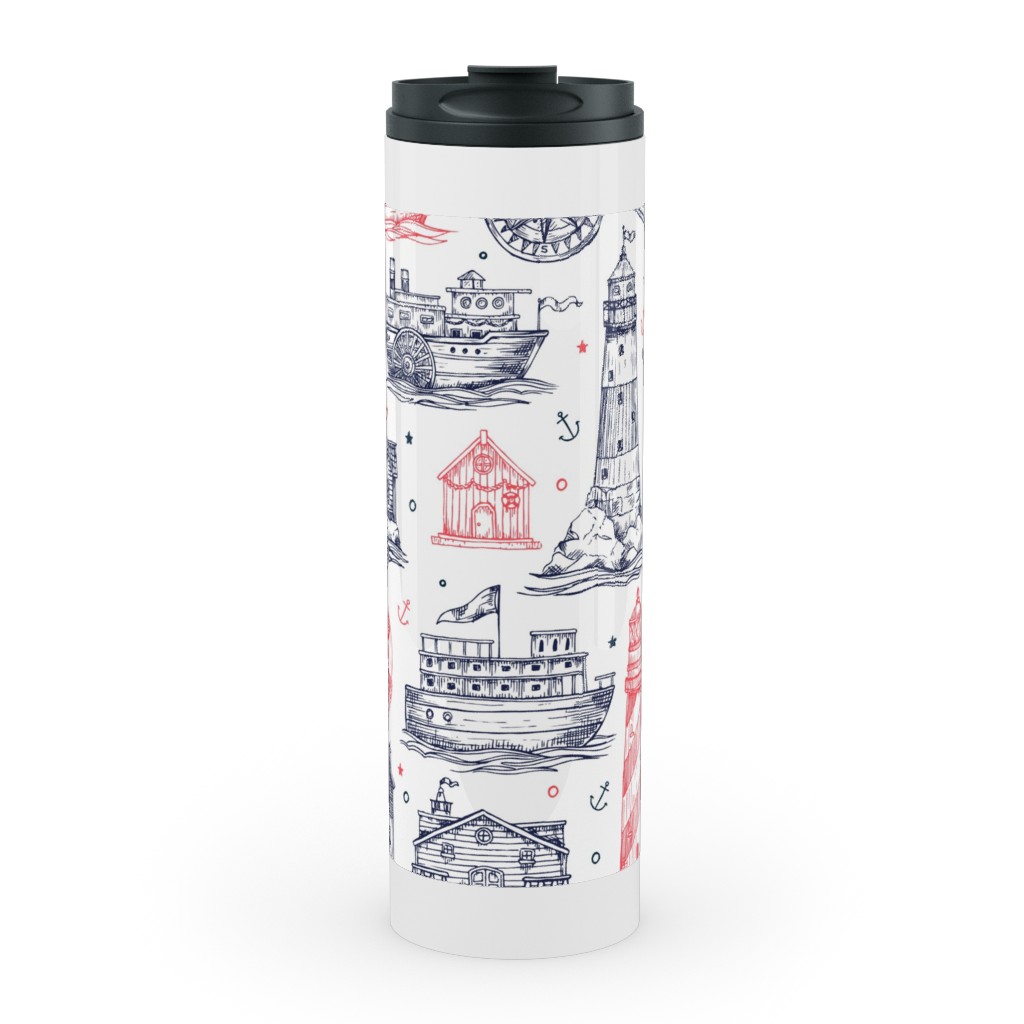 Sea Stories - Navy and Pink Stainless Mug, White, , 20oz, Blue, True Blue