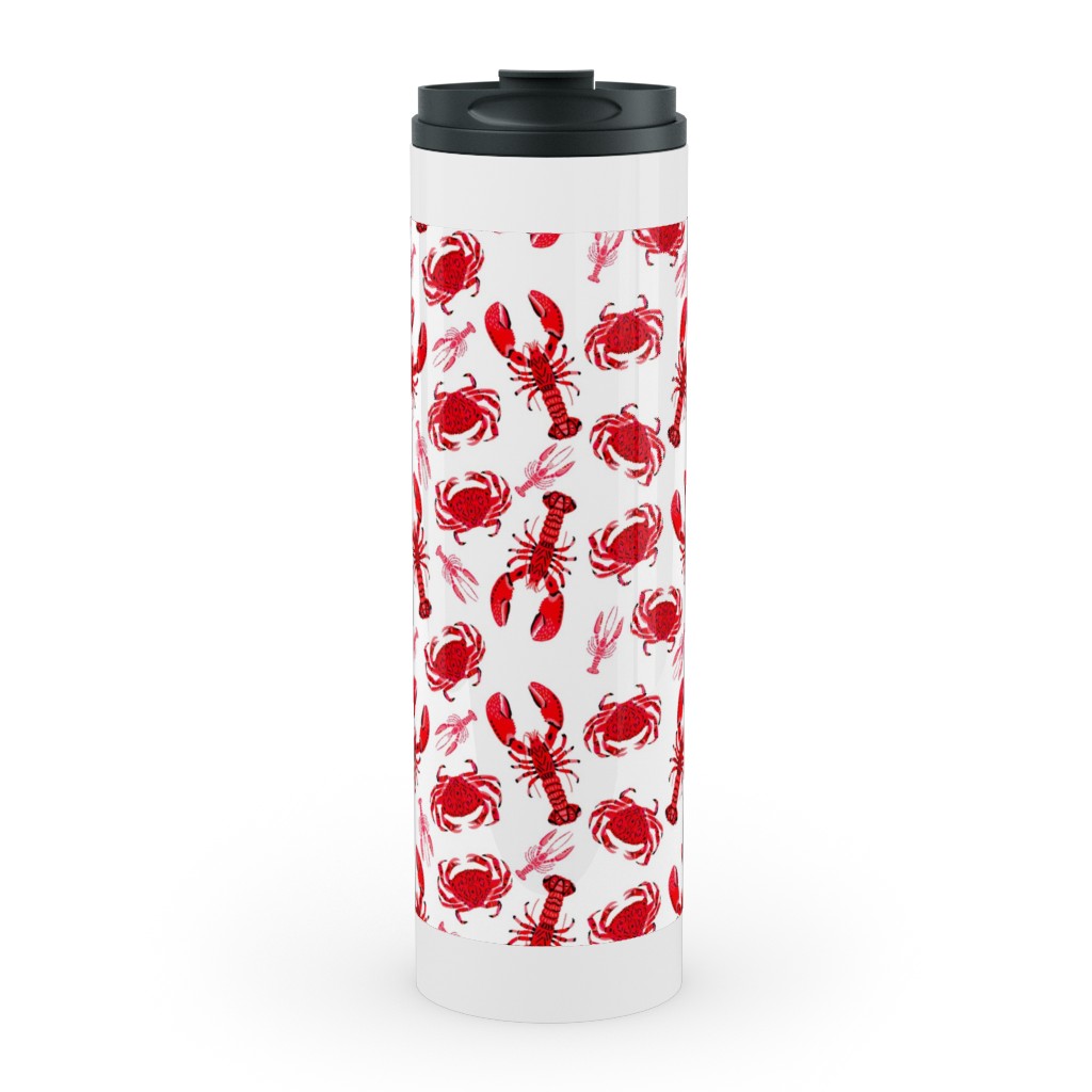 Crabs and Lobsters - Red Crustaceans on White Stainless Mug, White, , 20oz, Red, Red