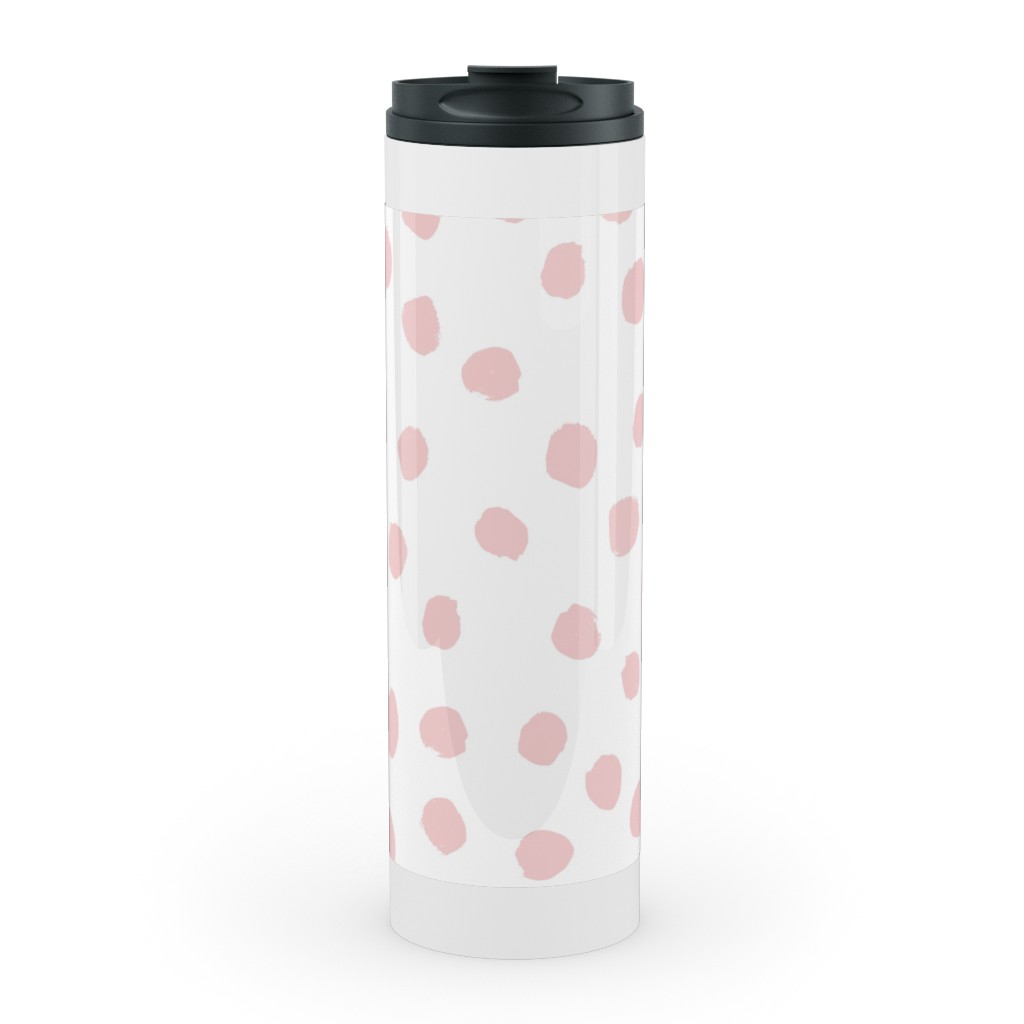 Soft Painted Dots Stainless Mug, White,  , 20oz, Pink