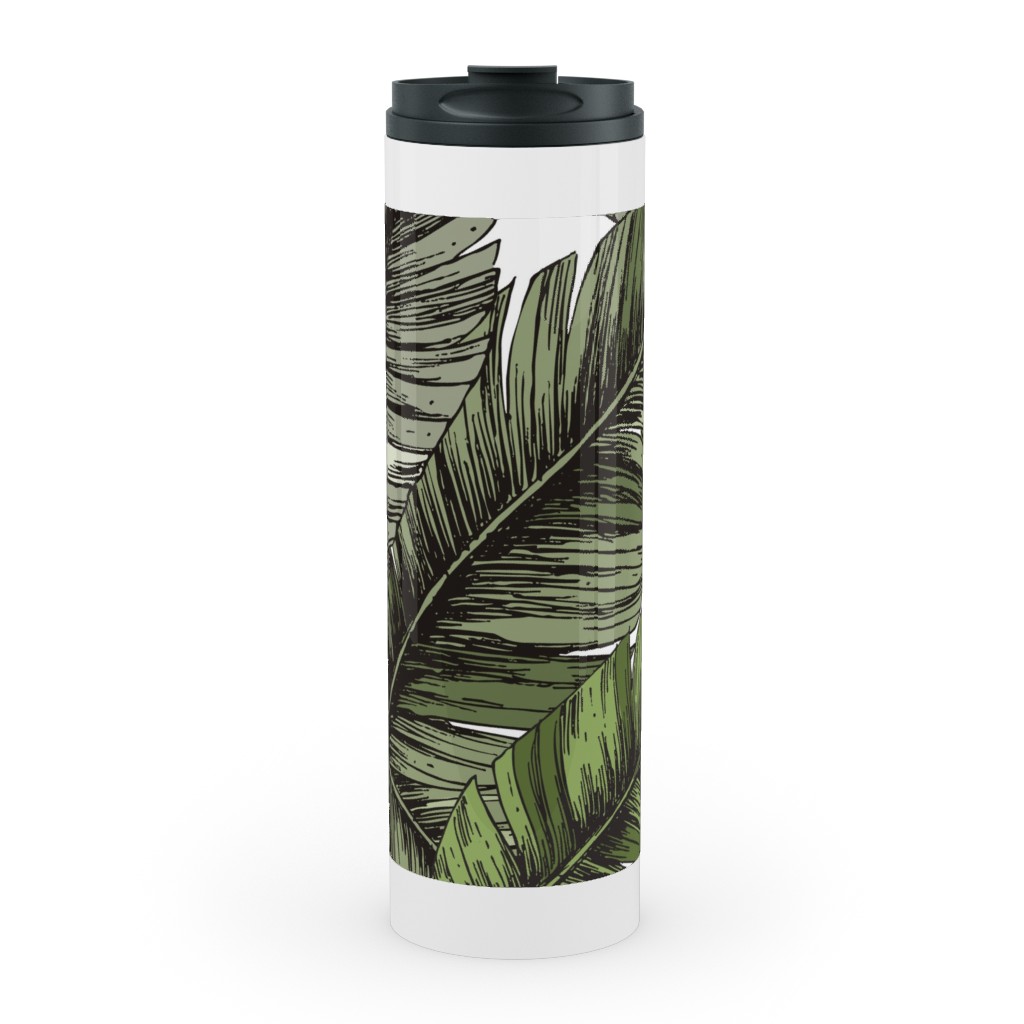 Tropical Palm Leaves - Green Stainless Mug, White, , 20oz, Green, Classic Green