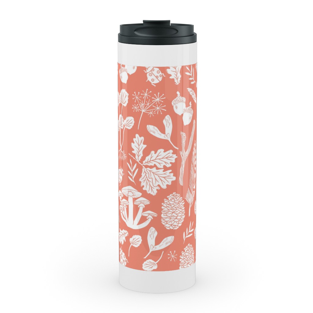 Nature Walk Block Print - Pink Stainless Mug, White, , 20oz, Pink, Bright Pink