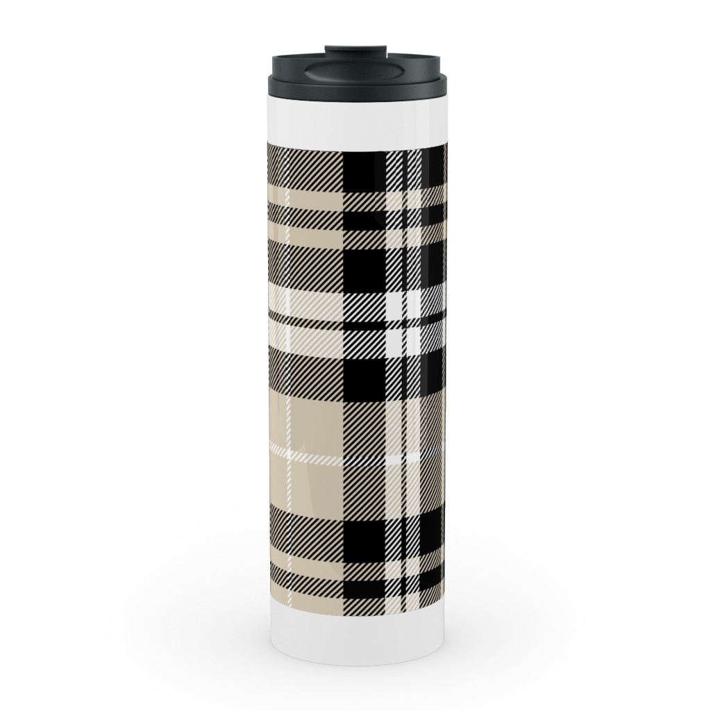Fall Plaid Stainless Mug, White,  , 20oz, Beige