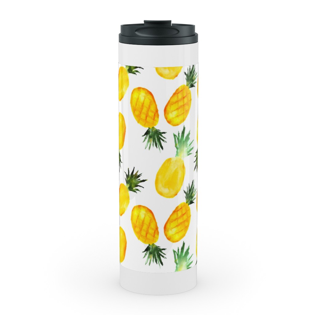 Watercolor Pineapples - Yellow Stainless Mug, White, , 20oz, Yellow, Classic Yellow