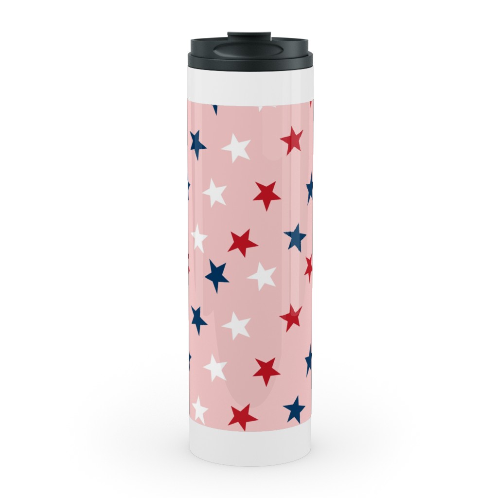 Patriotic Stars Stainless Mug, White,  , 20oz, Pink